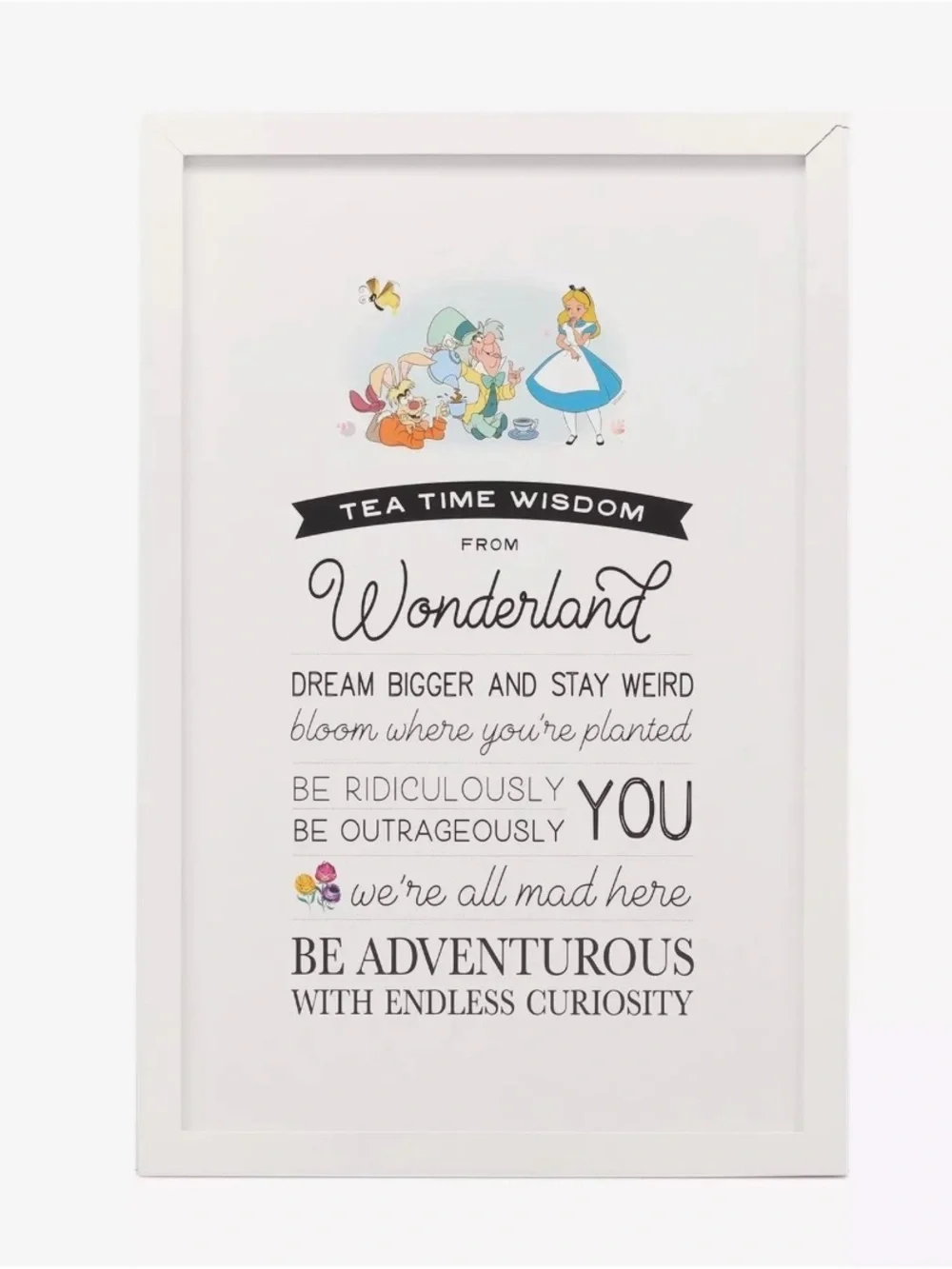 Disney Alice in Wonderland Tea Time Wisdom Wall Art - White Frames 12”x18” NWT